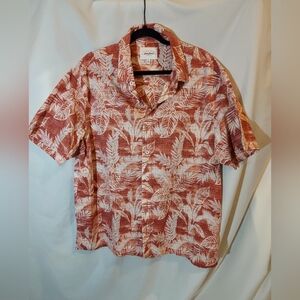 RedHead Rust and White Leaf Print 100% Cotton Short Sleeved Shirt